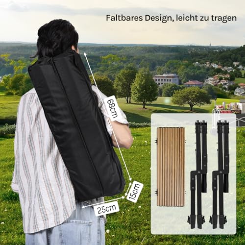 Woltu Opvouwbare Campingtafel - Aluminium, Verstelbaar in Hoogte, Houtlook, Inclusief Draagtas