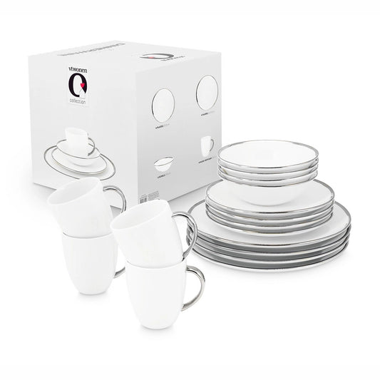VT Wonen Serviesset Raw White Silver 14-delig – Voorzien Van Tijdloos Design En Elegant Porselein En Vaatwasmachinebestendig – Voor 4 Personen – Wit Porselein – 15-25,5 cm