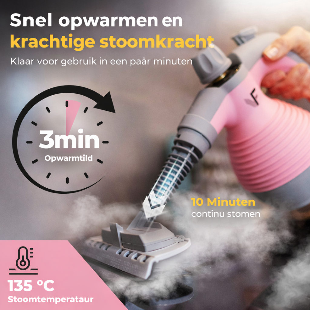 Hand stoomreiniger - Stoomregeling - Inclusief 10 accessoires - 350 ml tank - Roze