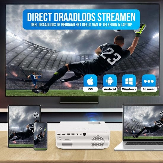 Strex Beamer - 1080P Full HD - 15000 Lumen - Draadloos Streamen - Inclusief Tas/Projectiescherm - WiFi - Bluetooth