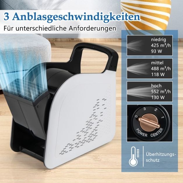 Coast Vloerventilator 130 W – 3 Snelheden – 185° Verstelbaar – 33 x 18 x 33 cm – Zwart en Wit