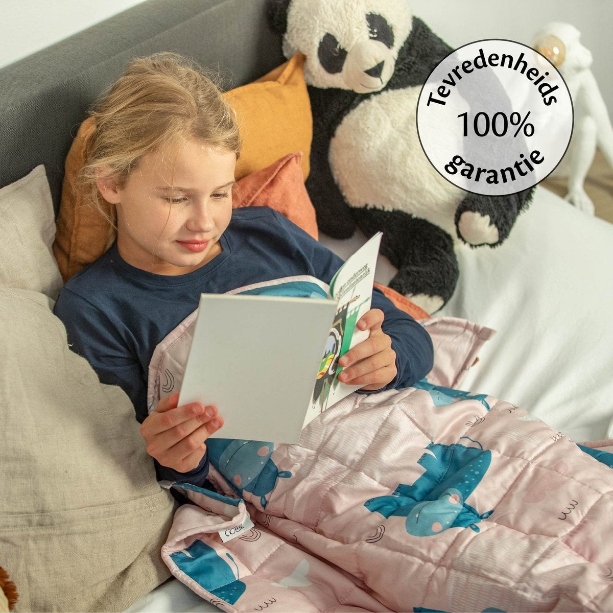 EL-Life Verzwaringsdeken Kind 3,2kg - 100 x 150cm - Zwaartedeken - Weighted Blanket - Verzwaarde Deken - OEKO-TEX Katoen - Nijlpaard