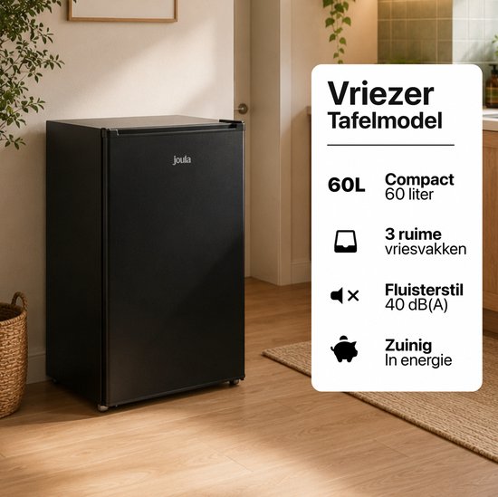 Joula Tafelmodel Vriezer - Vrijstaand Mini / Klein - 60 liter - 3 Vrieslades - Zwart