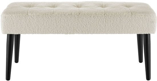 tectake® Gestoffeerd Bankje - 95 x 38 x 45 cm - Stikpatroon - Draagkracht 220 kg - Zitbank - Halbank - Bank voor Woonkamer, Slaapkamer, Bedeinde - Bouclé Crème