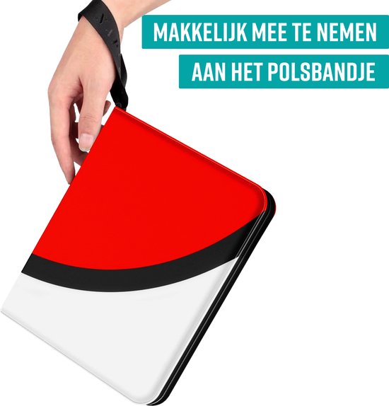 NAPI Verzamelmap voor 400 Kaarten - Binder Map voor Kaarten - 4 Pocket - Kunstleer - Premium Card Binder met Ritssluiting - 50 Pagina's - A5 Formaat - Rood/Wit