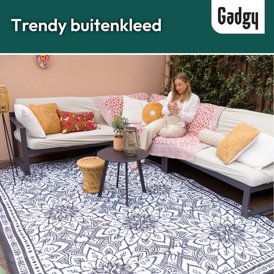 Gadgy Buitenkleed – Dubbelzijdig Tuintapijt, Weer- & UV-bestendig – 300 x 200 cm – Zwart/Wit