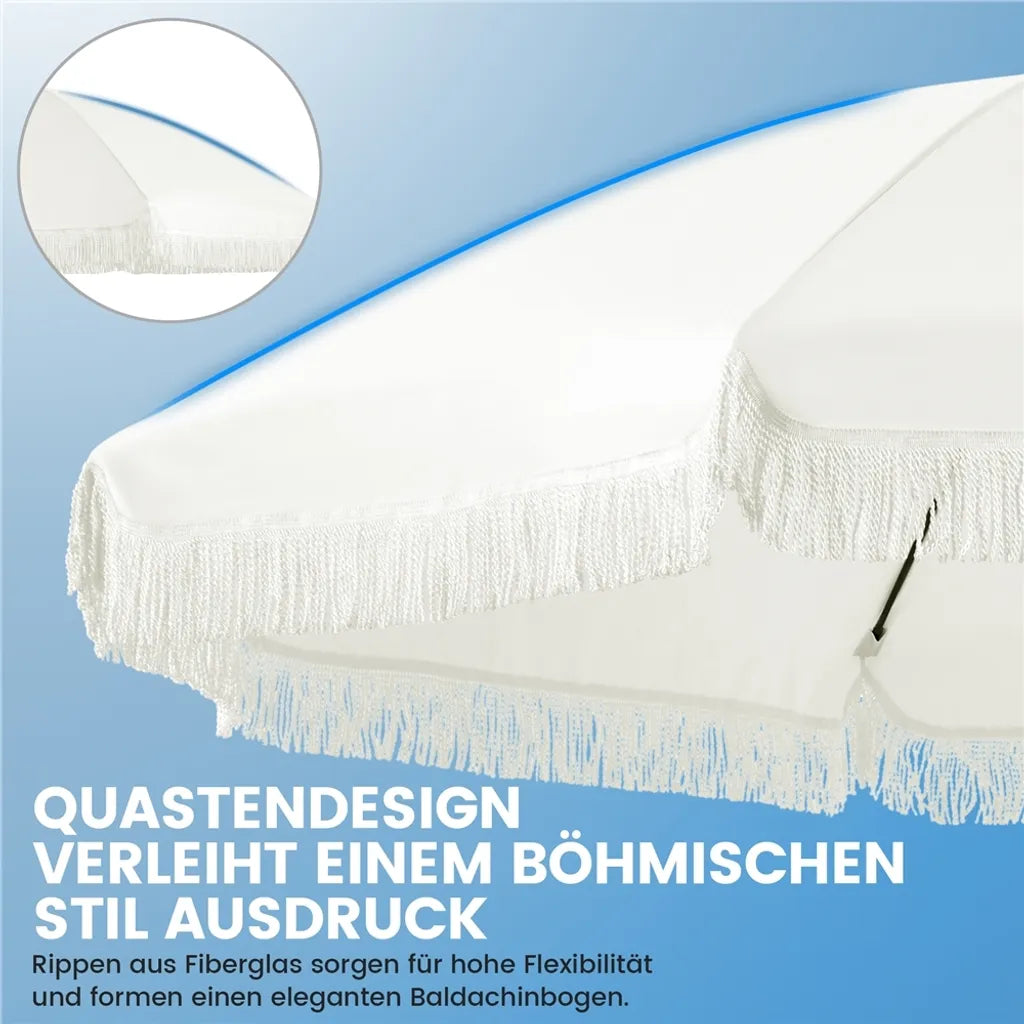 Yaheetech Parasol - Met Franjes - Kantelbaar - Met Zwengel - Ø215 cm - Crèmewit - Retro Design
