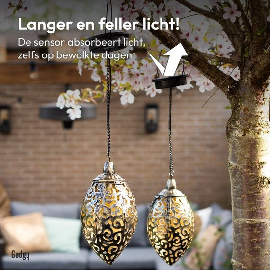 Gadgy Solar Hangende Oosterse Lantaarns – Set van 2 -  Zonne-aangedreven– Brons – 20 x 10 cm
