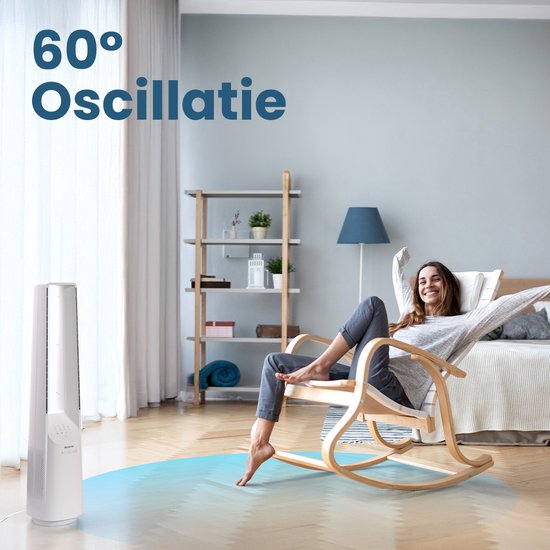 Auronic Torenventilator - Bladeless Model - Luchtkoeler - Vloerventilator - Stille Ventilator Staand - 101 CM - 6 Snelheden - Fan - Met Timer - 39 dB - Wit