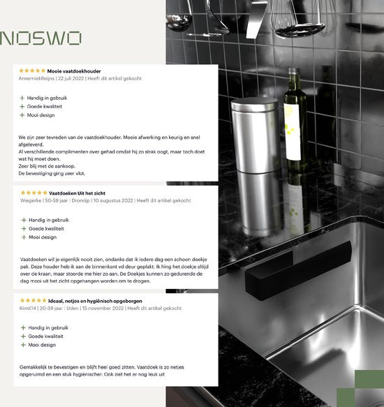 Noswo Vaatdoekhouder - Gootsteen Organizer - Aanrecht & Keuken - RVS - Zwart