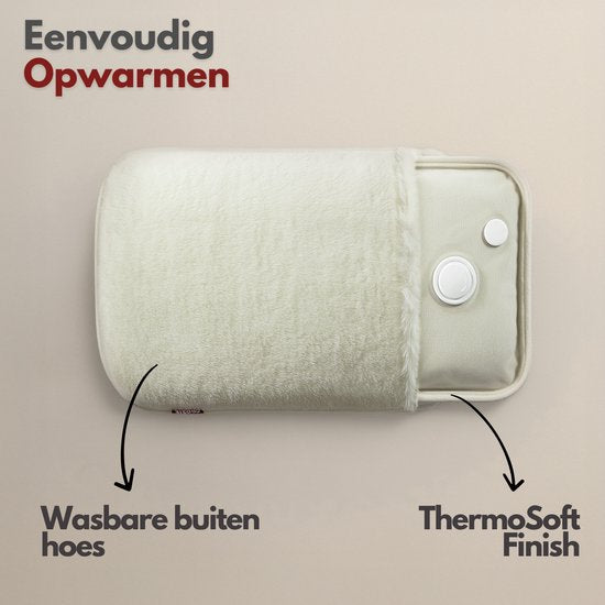 Coozie Elektrische Kruik XL – 1,65L – met ThermoSoft Hoes van Pluche – Verwarmende Zachte Warmwaterkruik – Warmtekruik – Beige