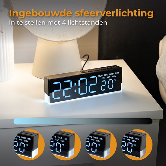 Nuvance Digitale Wekker - Digitale Klok - Reiswekker voor Kinderen & Volwassenen - Kleine Alarmklok - Wekkers Digitaal