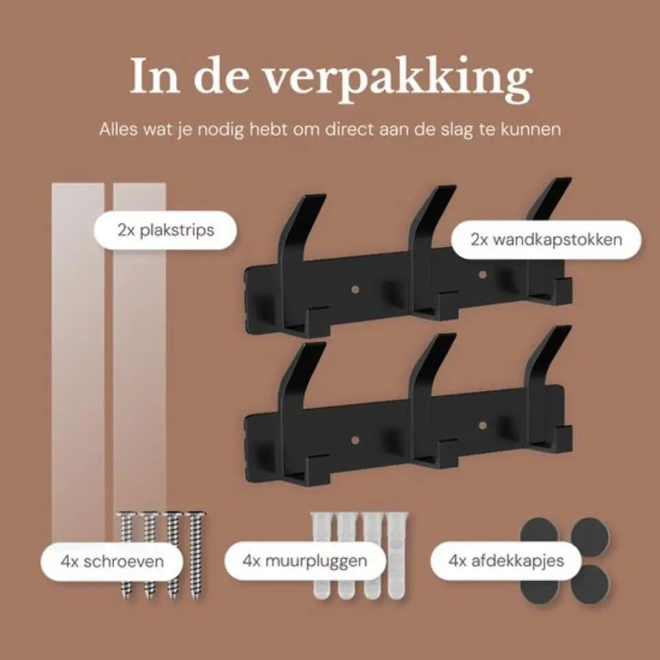O'DADDY® Wandkapstok 12 Haken - Kapstok Hangend - Handdoekrek - Kapstok Muur - 2 rijen van 6 Haken - Inclusief Plakstrip - Industrieel Design - Zwart