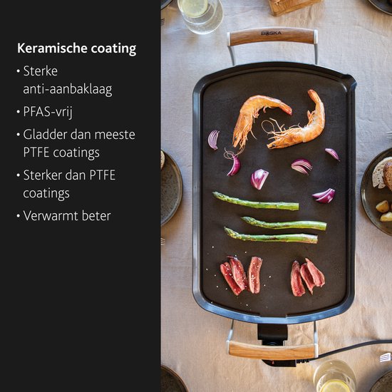 Boska Elektrische Grillplaat Pro – 35x56 cm Eiken Handgrepen – Teppanyaki-plaat