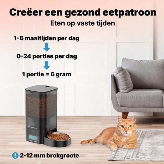 Jake and Jacky Automatische voerbak Kat en Hond - 5 Liter - Incl. RVS Voerbak & Slowfeeder - Voerautomaat & Anti-Schrokbak - Voerdispenser - Eetbak voor Katten & Honden - Zwart