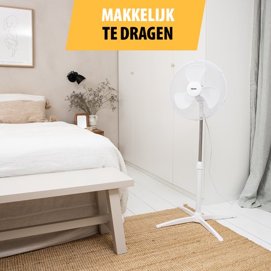 Statiefventilator 40 cm – 45W – 3 Snelheden – 85° Oscillatie – In Hoogte Verstelbaar – Tristar VE-5755 – Wit
