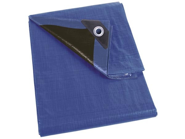 Perel Dekzeil 3 x 4 m – Ultralicht & Sterk – 180 g/m² – Blauw/Zwart – Versterkte Hoeken & 14 Ringen