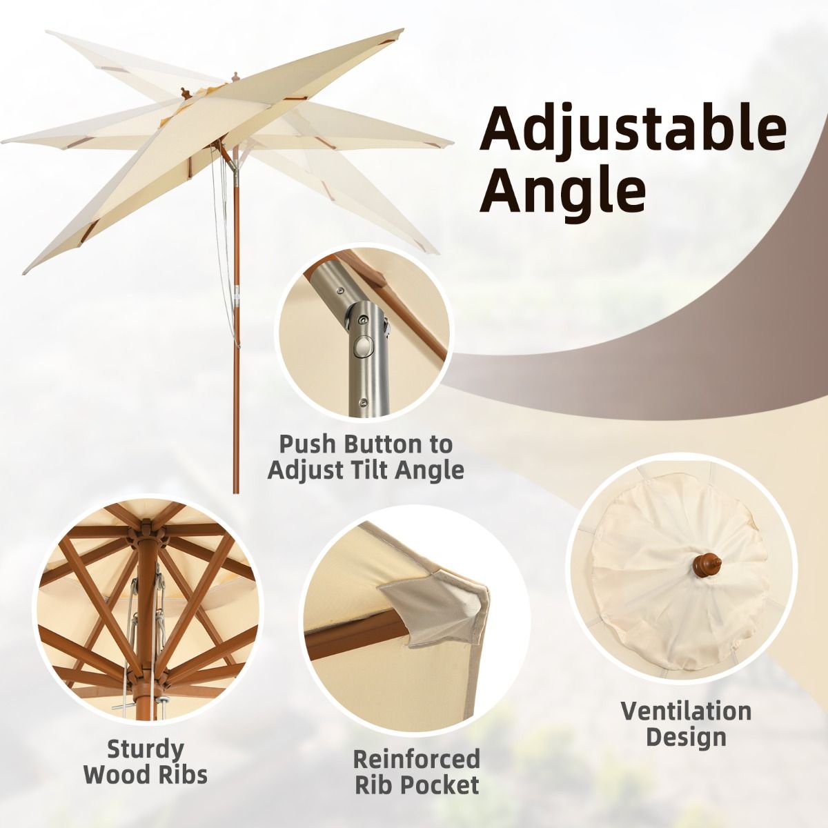 Coast Parasol met 8 Baleinen Kantelbaar - Beige - 300 cm
