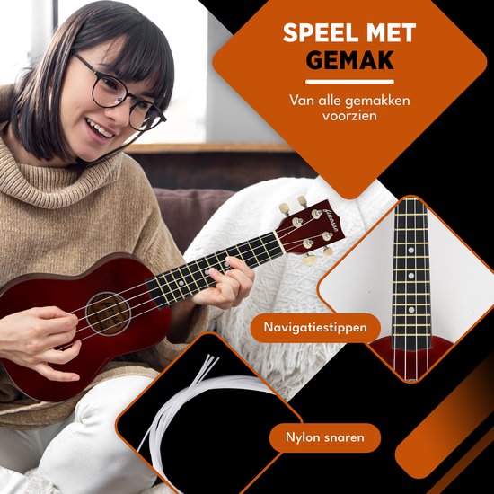 Finesse Ukelele - Starterset - 21" - Ukulele - Kind - Muziekinstrument - Bordeaux
