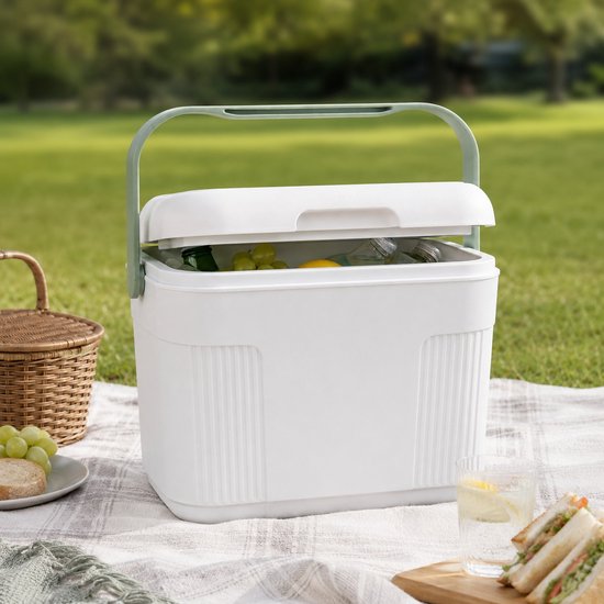 Ceruzo Koelbox 10L – Compact- Koelelement in Deksel – Camping Koelbox –Wit Groen