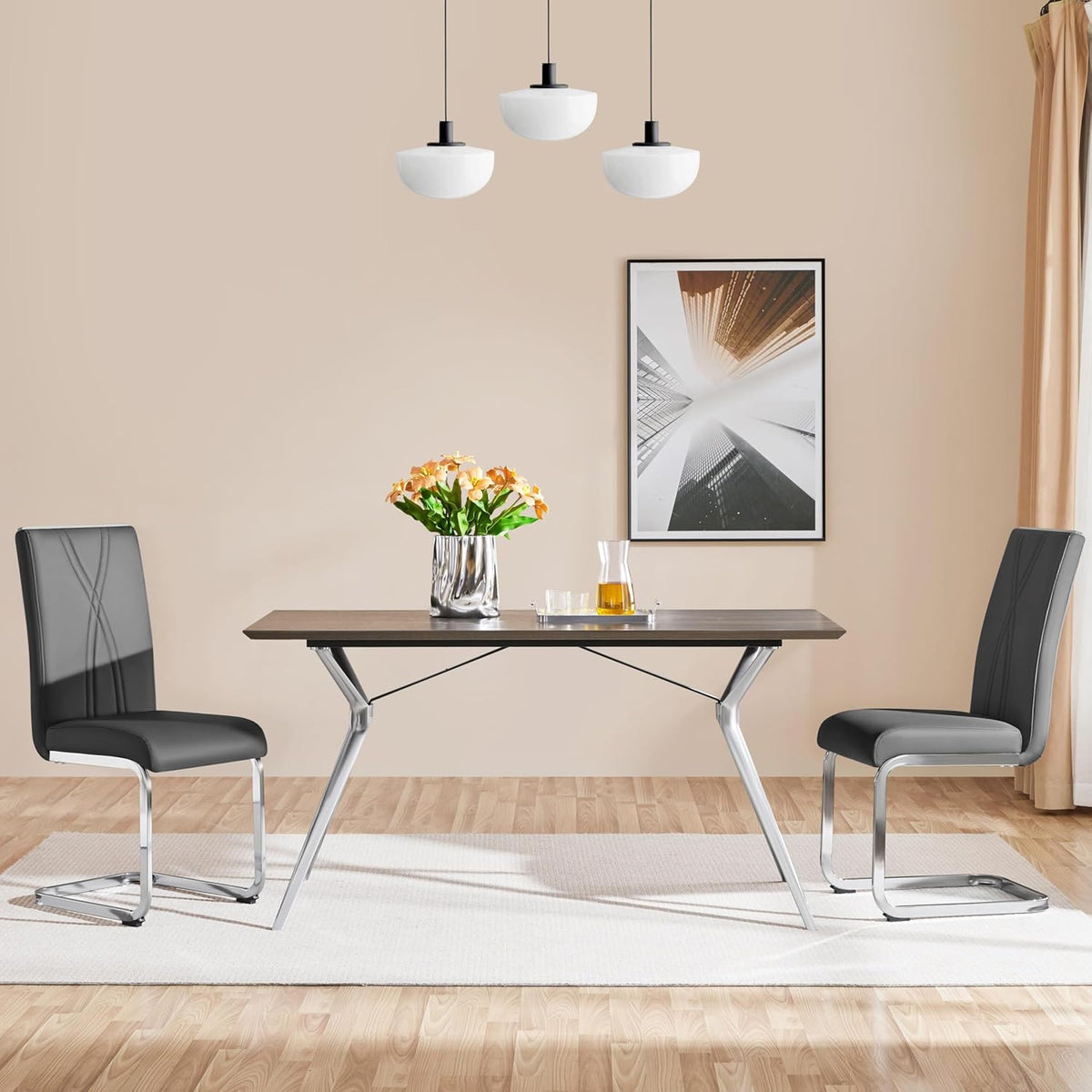 Yaheetech Eetkamerstoelen Set van 2 - Donkergrijs - Kunstleer - 136 kg - Ergonomische Rugleuning - Metalen U-frame
