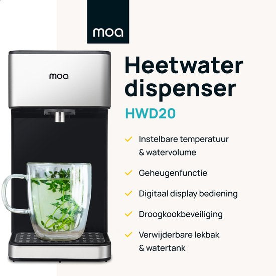 MOA Heetwaterdispenser 2,7L met Temperatuurregeling - 45-100°C - Heetwatertap - Melkfunctie - Instant Waterkoker - BPA-vrij - RVS - Zilver