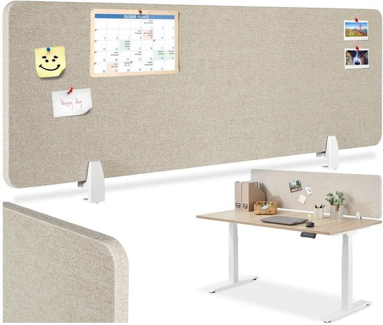 tectake® Bureauscherm scheidingswand Noisy - Met geluidsabsorberende PET-kern - Inclusief 2 bevestigingsklemmen - Afmeting (LxB) 130 x 40 cm - Beige