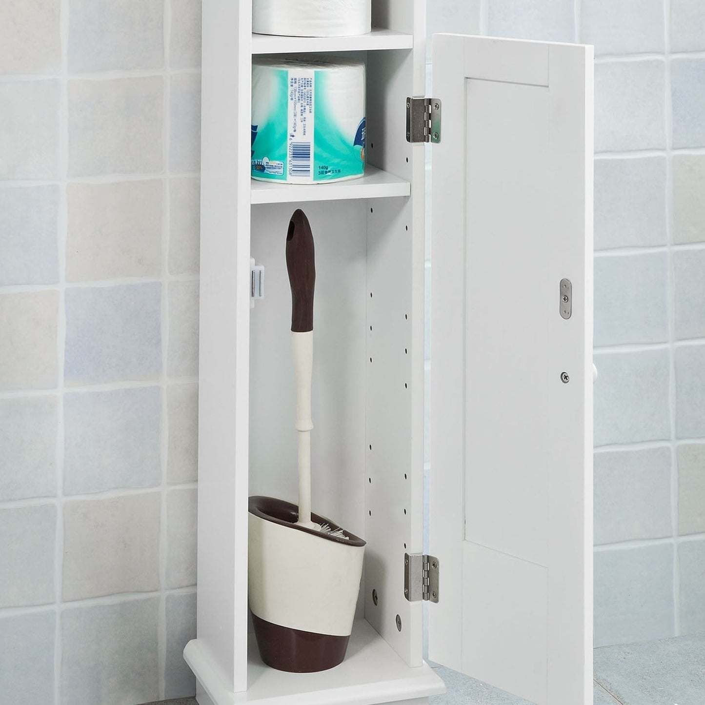 SoBuy Toiletkast met WC-Rolhouder - Wit - 20x100x18 cm