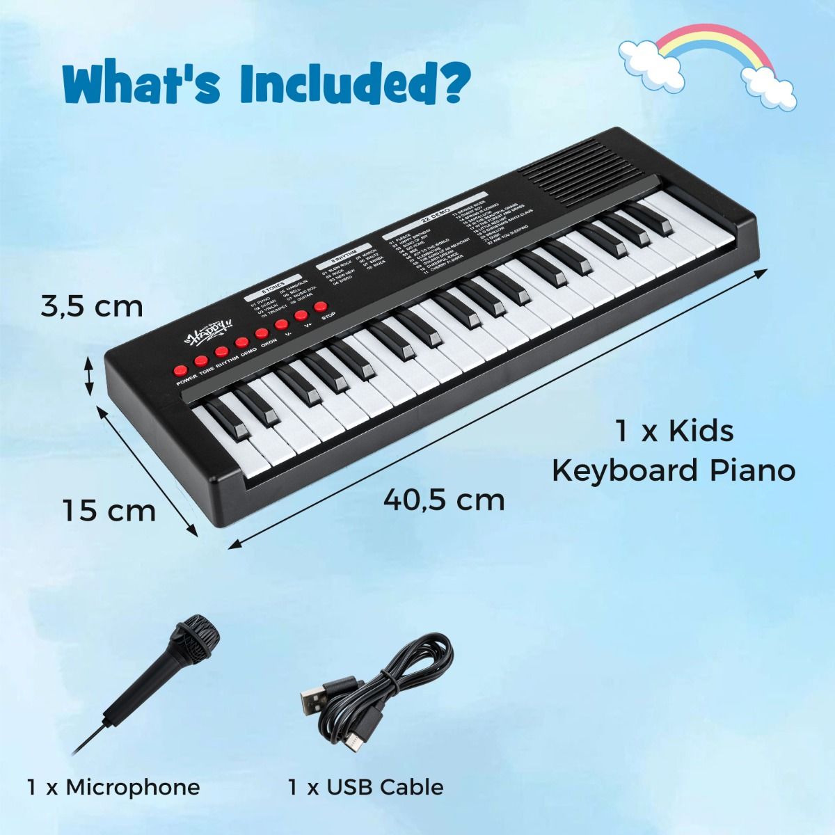 Coast Kinderkeyboard - 37 toetsen - 8 ritmes - met microfoon - zwart