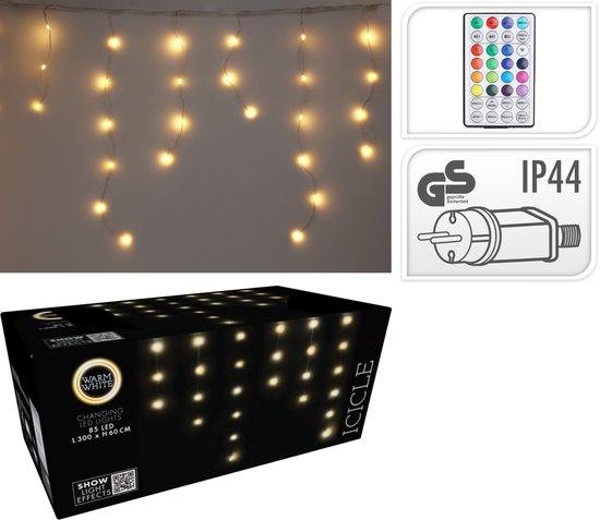 Lichtgordijn IJspegel 300 cm - Warm Wit - LED Kerstverlichting - Timer- Afstandsbediening -Lichteffecten -Binnen-Buiten