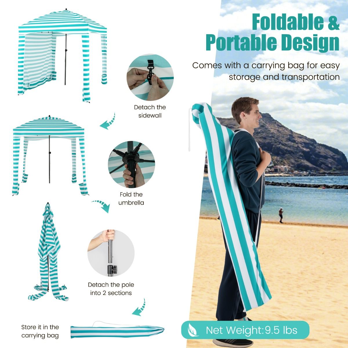 coast Strandtent — Opvouwbaar 183 x 183 x 215–240 cm Groen/Wit