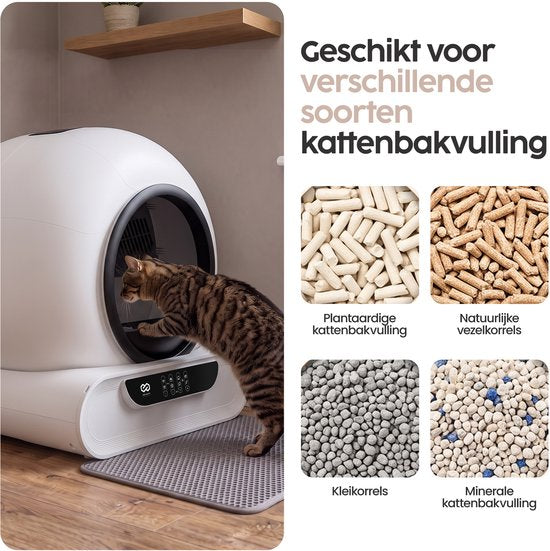 Infinity Goods Automatische Kattenbak XXL - Zelfreinigende Kattenbak - Incl. App - 75L - Met Kattenbakmat en 3 Rollen Opbergzakjes