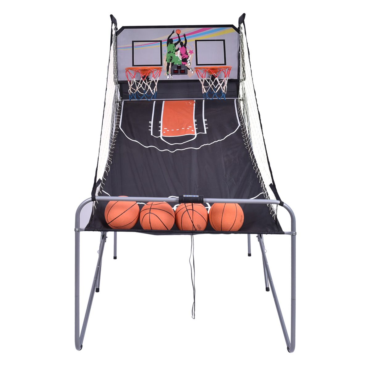 Coast Elektronisch Basketbal Schietspel - 203x110x206 - cm - Zwart – Dubbele Hoepel met Automatische Score en 4 Ballen