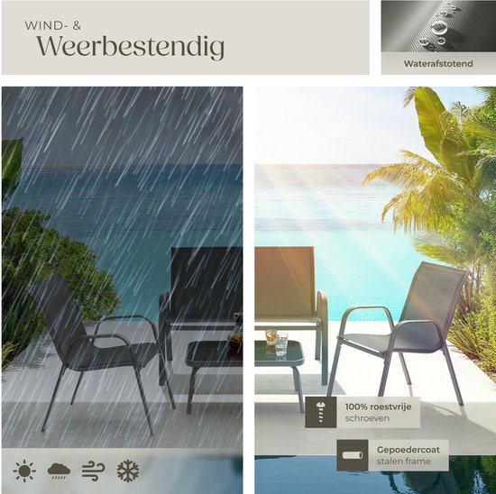 tectake® Tuinset Nora - Moderne Zitgroep voor 4 Personen - Loungeset met Tuinbank en 2 Tuinstoelen van Ademend, Waterafstotend Textileen-Weefsel - Balkonset Met Bijzettafel - Luxe Tuinmeubelset - Antraciet