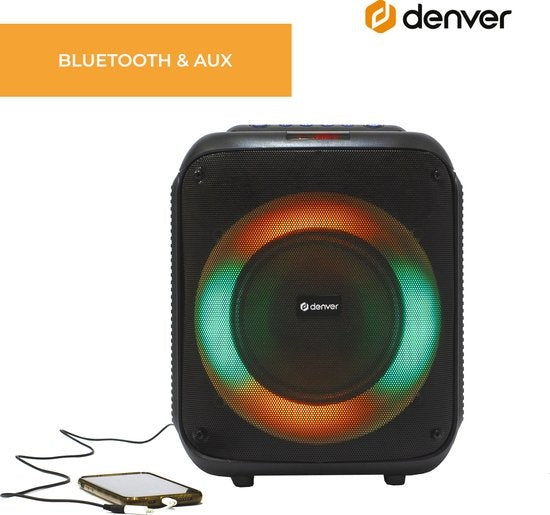 Denver Bluetooth Speaker Party Box - Discolichten - Incl. Afstandsbediening - Microfoon Aansluiting - BPS250