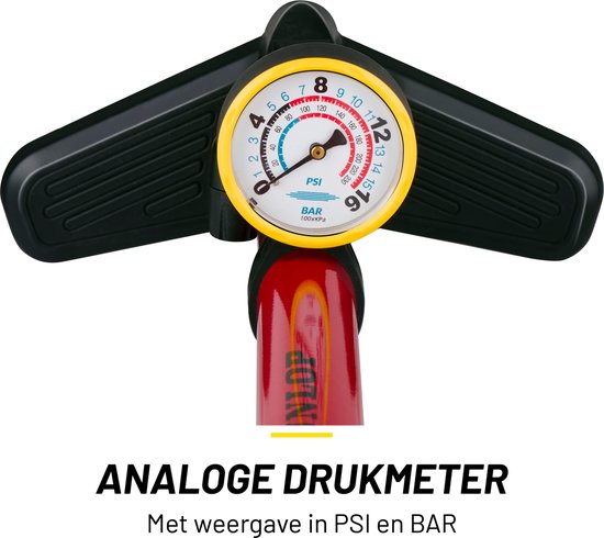 Dunlop Fietspomp met Drukmeter - Fiets Pomp voor Dunlop, Schrader en Frans Ventiel - Staande Pomp Incl. Adaptoren voor Waterspeelgoed en Ballen