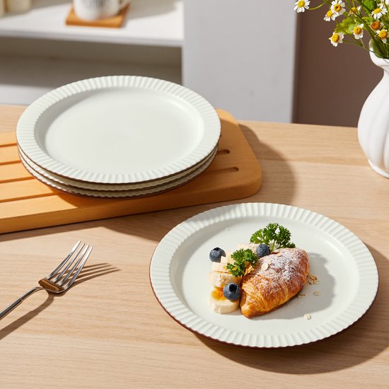 Dinerborden set van 4 (Ø21,3cm / 8,5inch), Ontbijtborden, Pastaborden, Pizzaborden, serviesset 4 persoons, Geschikt voor Restaurants, Horeca, Feest, Familiefeesten, Banketten en Picknicks, Magnetron-vaatwasserbestendig, Keramiek