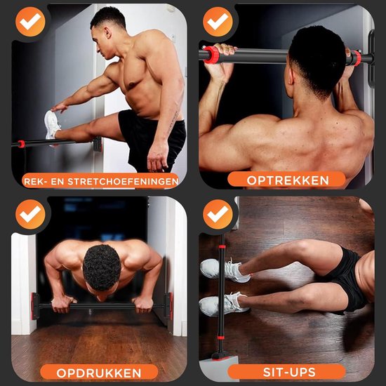 DH FitLife Optrekstang voor Deur – Schroefloze Pull-Up Bar 72-92 cm – Inclusief Waterpas voor Krachttraining en Rekstang Installatie
