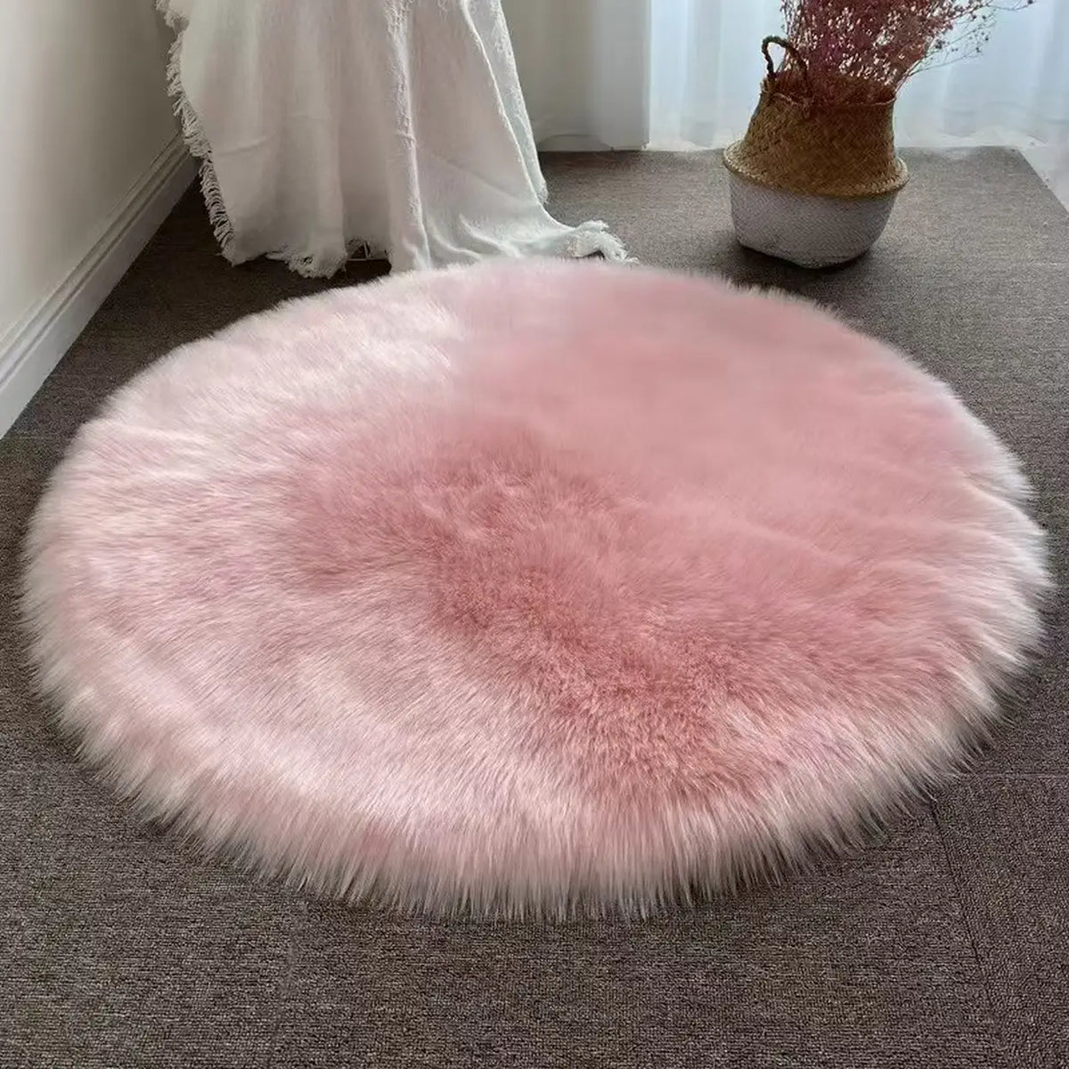 Rond vloerkleed van imitatiebont - roze - 90 × 90 cm