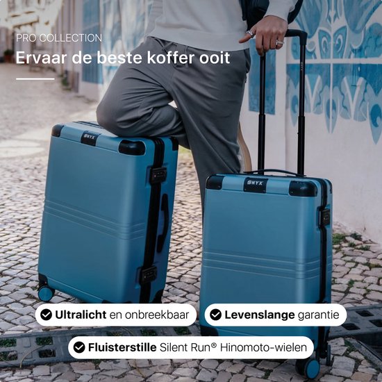 ONYX Hybrid Pro Check-in Koffer Large 100 Liter - Gerecycled Polycarbonaat en Ritsloos Design - Reiskoffer met TSA-slot en Spinner wielen - Lichtgewicht Trolley met Laptopvak - Glacier Blue