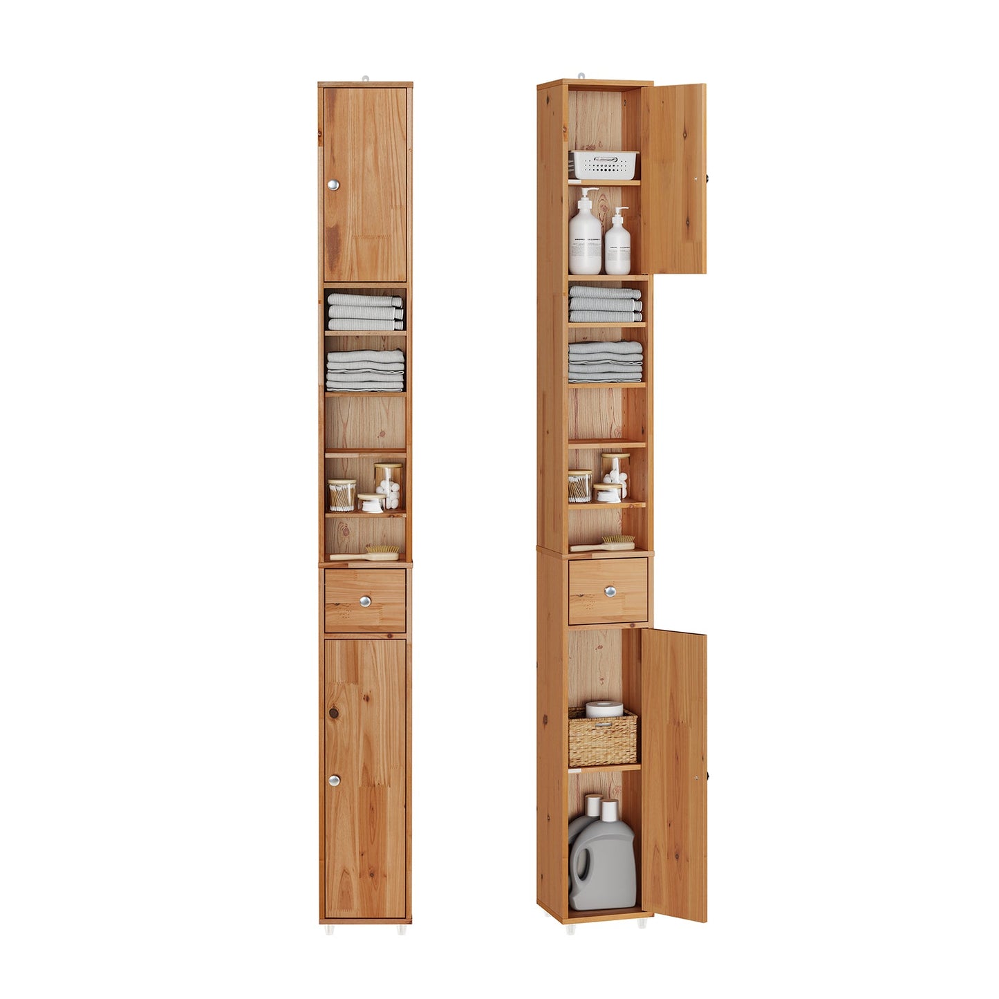 SoBuy Hoge Badkamerkast BZR34-II-SH 20 x 20 x 180 cm – Massief Cederhout – Houtkleur