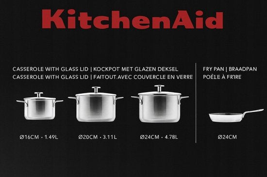 KitchenAid Roestvrij Stalen Pannenset 7-delig | RVS / INOX - PFAS-vrij