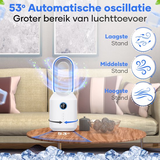 MATTI® - Tafelventilator - Ventilator Staand - Draadloze Ventilator - Bladeless - Incl. Nachtlampje - Wit