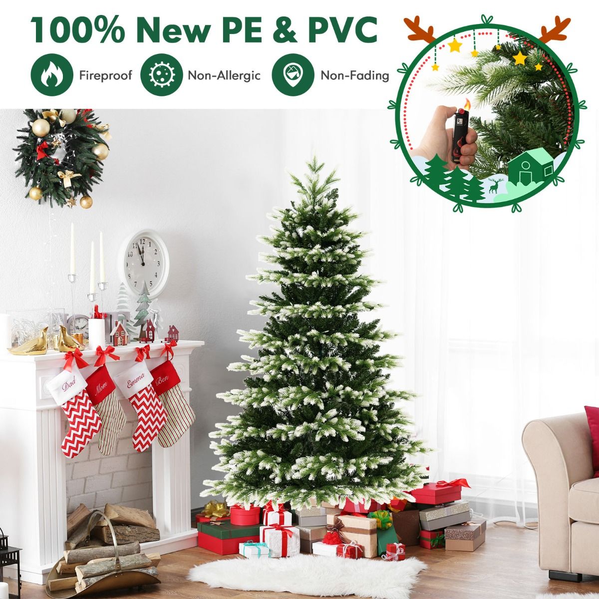 Coast Kunstkerstboom - 180 cm - 350 LED-verlichting - Sneeuweffect - Groen en wit