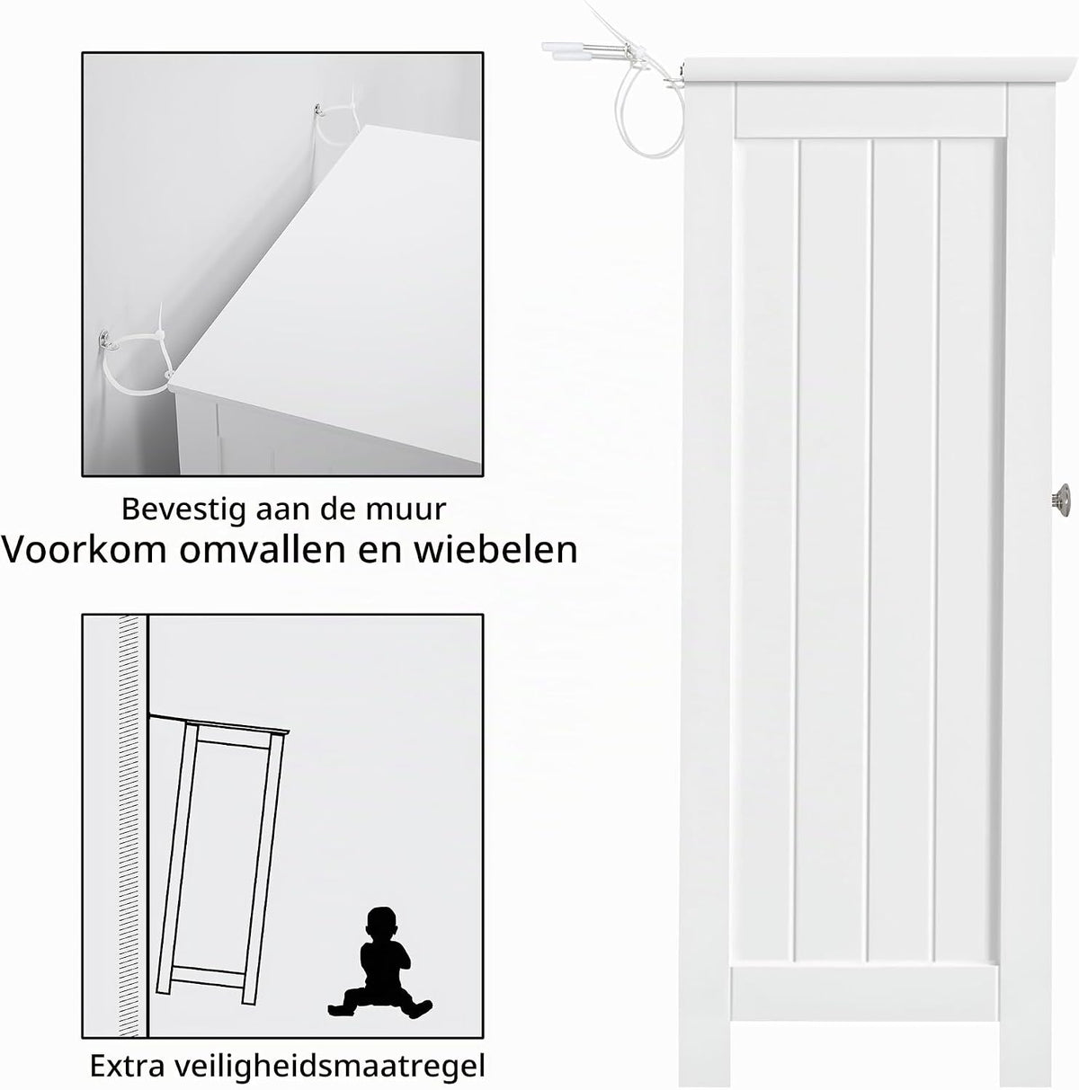 Yaheetech Badkamerkast met 2 deuren en verstelbare planken - 60 x 30 x 80,5 cm - Wit