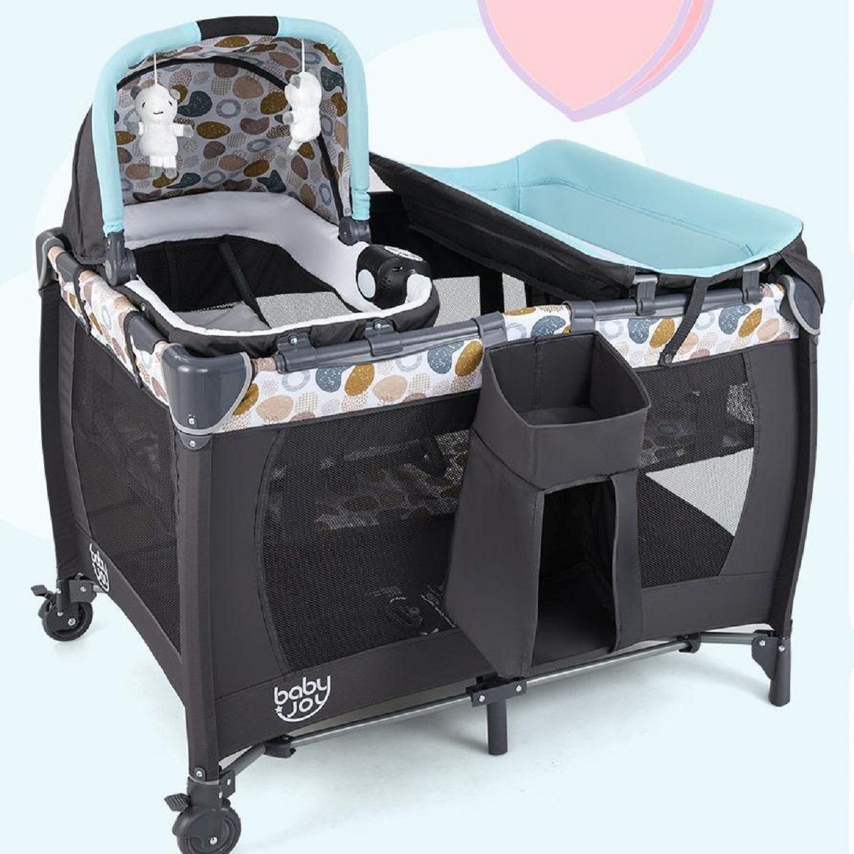 Coast 5-in-1 Reisbedje voor Kinderen - Met Commode, Wieg en Speelpark - Blauw