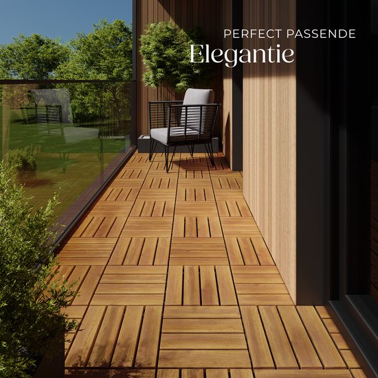 tectake® - Houten Tuintegels - Weerbestendig - Vloerbedekking voor balkon - Vloertegels - Balkonvloer - Terrastegels met kliksysteem - Drainage - set van 40