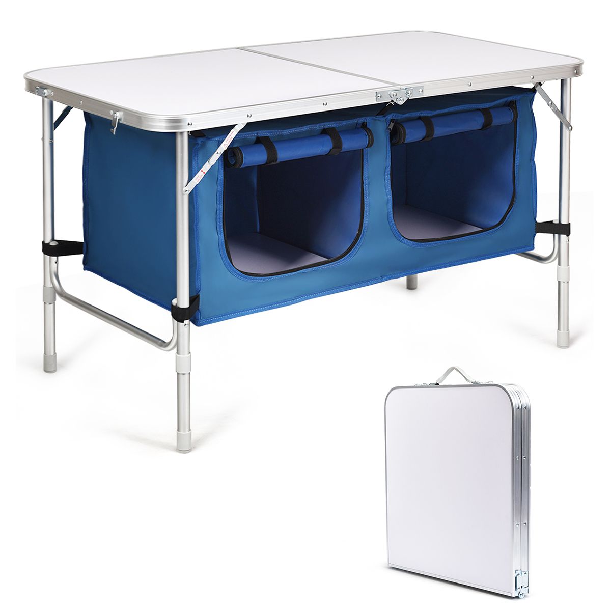 Coast Campingtafel met opbergruimte - verstelbare hoogte - opvouwbaar - donkerblauw 120 x 60 cm