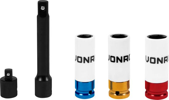 VONROC momentsleutel ½” – 470mm – 28-210Nm – Incl. 3-delige doppenset, verlengstuk en verloopstuk/adapter