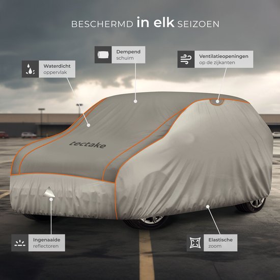 tectake® Autohoes - Autozeil voor Buiten - Hagelbescherming - Waterdicht Deken met 3 Verstelbare Spanbanden - Ademend - Auto Beschermhoes met Opbergtas - Compatibel met vele modellen - Afmeting (LxBxH) 520 x 185 x 145 cm - Voor SUV of Busje